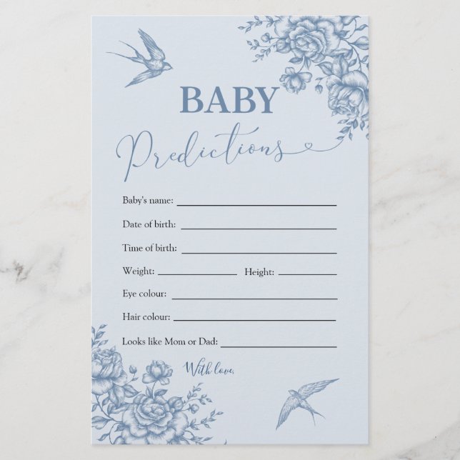 Dusty Blue Chinoiserie Shower Baby Vorhersagen (Vorderseite)