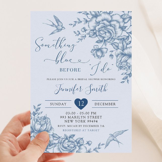 Dusty Blue Chinoiserie Vintag Floral Bridal Einladung (Von Creator hochgeladen)