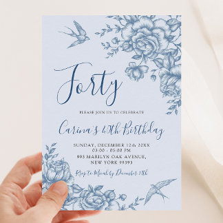 Dusty Blue Chinoiserie Vintag Floral Geburtstag Einladung