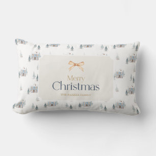 Dusty Blue Christmas House Watercolor Lendenkissen