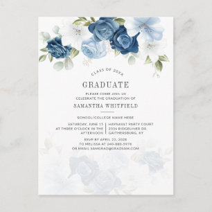 Dusty Blue Class of 2022 Floral Graduation Party Einladungspostkarte