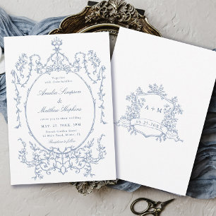 Dusty Blue Classic Floral Frame Wedding Einladung