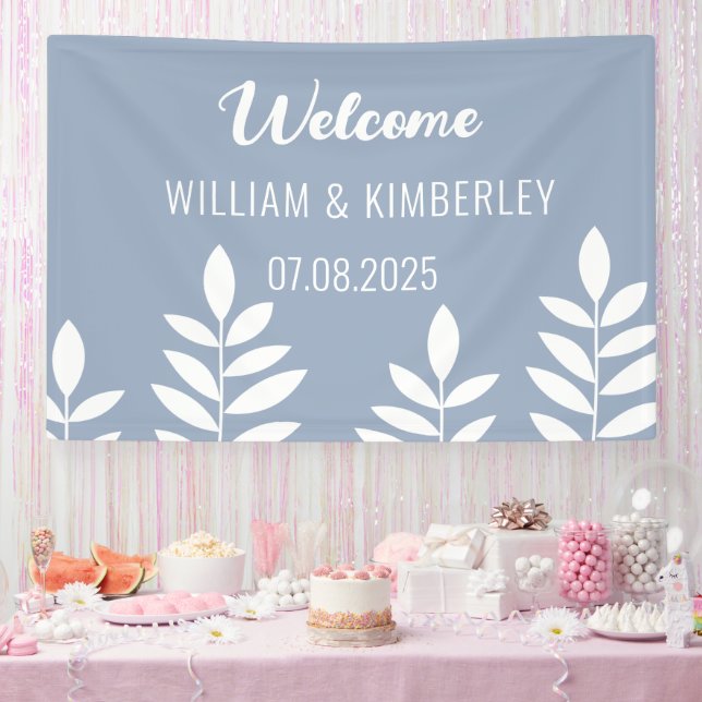 Dusty Blue Classic Rustic Simple Modern Wedding Banner (Party)