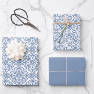 Dusty Blue Classic Vintag Seamless Damask Muster Geschenkpapier Set
