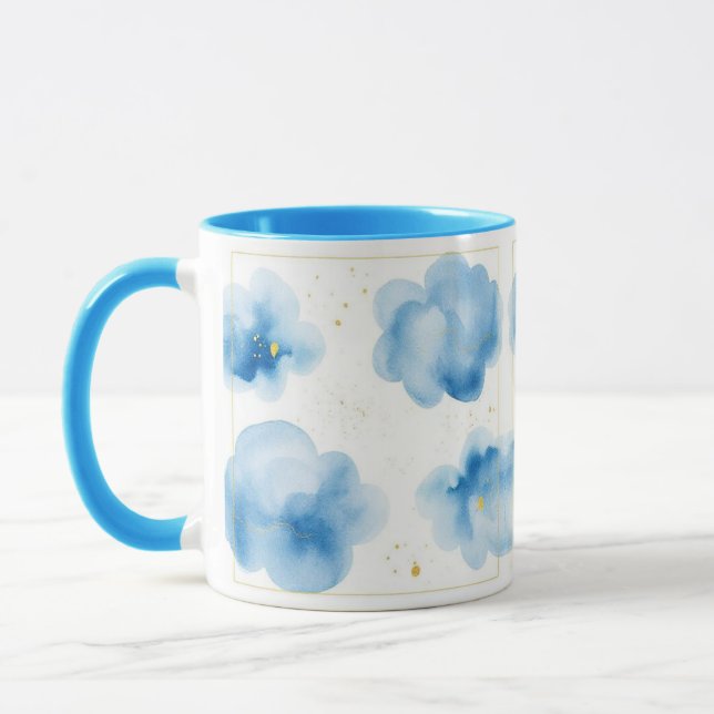 Dusty Blue Clouds Sprinkled Gold Frame Mug Tasse (Links)