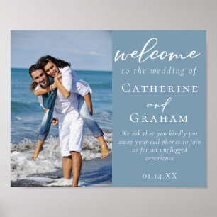 Dusty Blue Coastal Couple Foto Hochzeit Begrüßung Poster