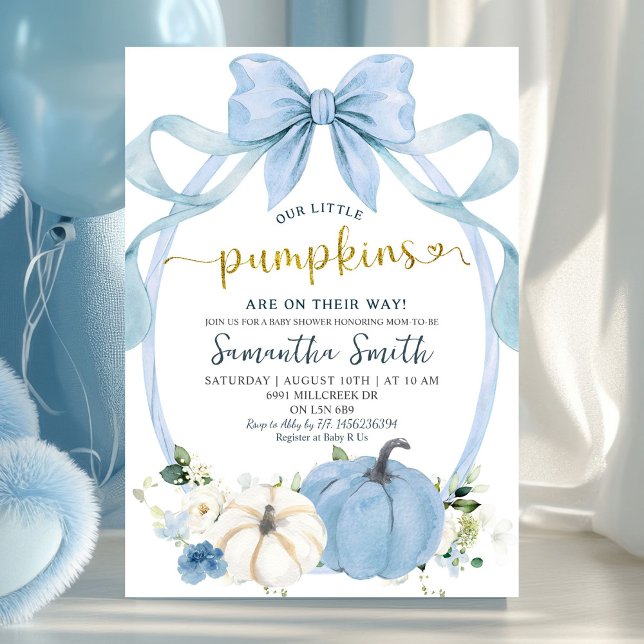 Dusty Blue Coquette Pumpkin Twins Baby Dusche Einladung (Von Creator hochgeladen)