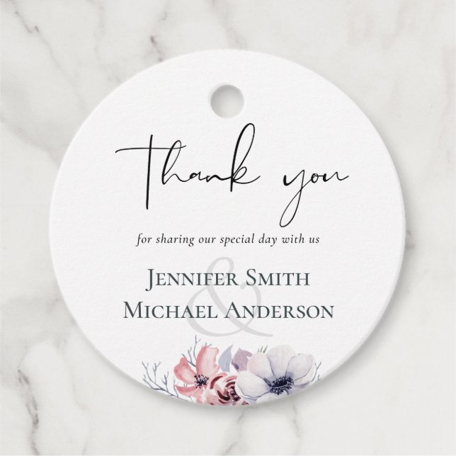 Dusty Blue Coral Floral Script Wedding Vielen Dank Geschenkanhänger (Vorderseite)