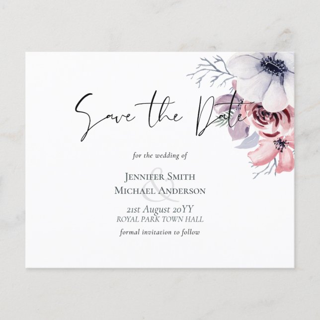 Dusty Blue Coral Floral Wedding Rett Date Budget (Vorderseite)