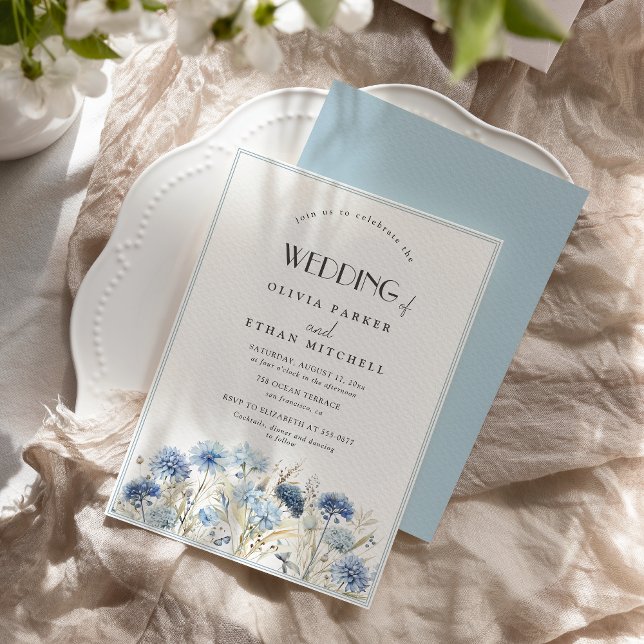 DUSTY Blue Cornflower Wildblume Elegante Hochzeit Einladung (Von Creator hochgeladen)