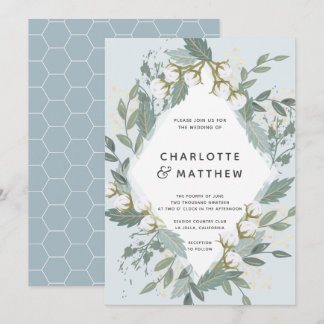 Dusty Blue Cotton Garden Diamond Botanische Hochze Einladung