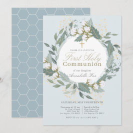 Dusty Blue Cotton Wreath Erste Heilige Kommune Einladung