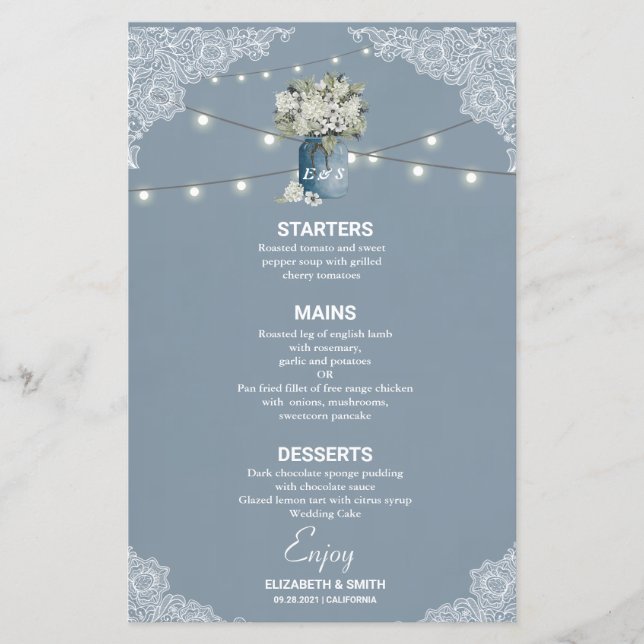 Dusty Blue Country kombinierte White Lace Wedding (Vorderseite)