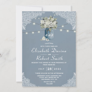 Dusty Blue Country kombinierte White Lace Wedding Einladung
