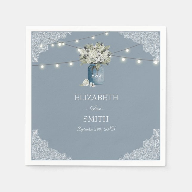 Dusty Blue Country kombinierte White Lace Wedding Serviette (Vorderseite)