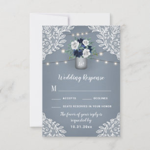 Dusty Blue Country Mason Jar Wedding Cartes RSVP