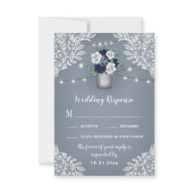 Dusty Blue Country Mason Jar Wedding RSVP Cards