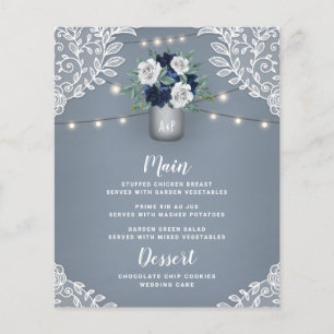 Dusty Blue Country White Lace Mason Jar Cartes de 