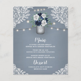 Dusty Blue Country White Lace Mason Jar Menü Cards