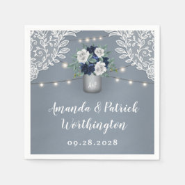 Dusty Blue Country White Lace Mason Jar Wedding Serviette