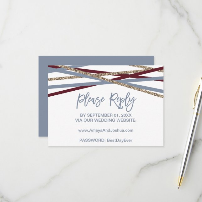 Dusty Blue & Cranberry Streamers Online RSVP Card (Vorderseite/Rückseite Beispiel)