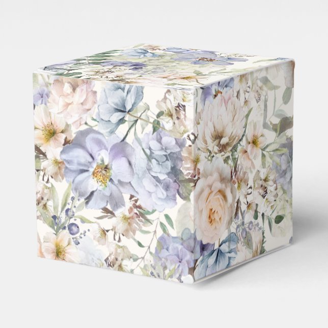 Dusty Blue Cream Floral Nahtloses Muster Geschenkschachtel (Vorderseite)