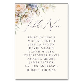 Dusty Blue Cream Floral Table Neun Gastnamen Tischnummer
