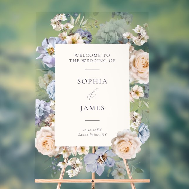 Dusty Blue Cream Floral Wedding Bienvenue (Neutre)