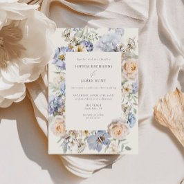 Dusty Blue Cream Floral Wedding Einladung