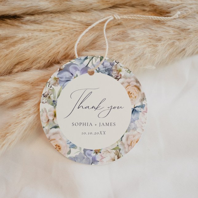 Dusty Blue Cream Floral Wedding Geschenkanhänger (Von Creator hochgeladen)