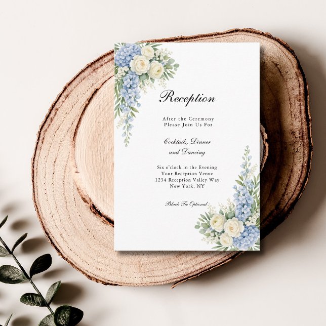 Dusty Blue Cream Floral Wedding Reception  Begleitkarte (Dusty Blue, cream watercolor florals wedding reception enclosure card)