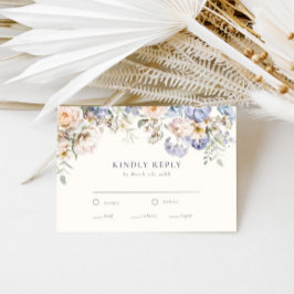 Dusty Blue Cream Floral Wedding RSVP Karte