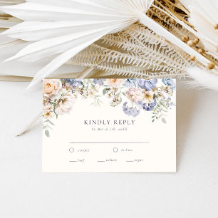 Dusty Blue Cream Floral Wedding RSVP Karte