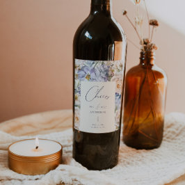 Dusty Blue Cream Floral Wedding Weinetikett