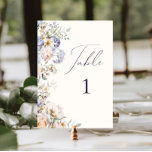 Dusty Blue Cream Tischnummer<br><div class="desc">Hochzeitskarte mit eleganten Blume in verschiedenen Farbtönen, blau und cremefarben.</div>
