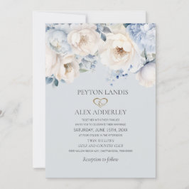 Dusty Blue Cream White Floral Gold Wedding Einladung
