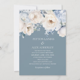 Dusty Blue Cream White Floral Wedding Einladung