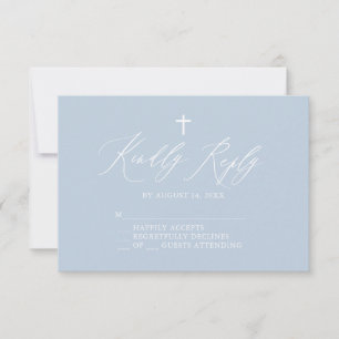 Dusty Blue Croix Blancs Baptême garçon Carte RSVP