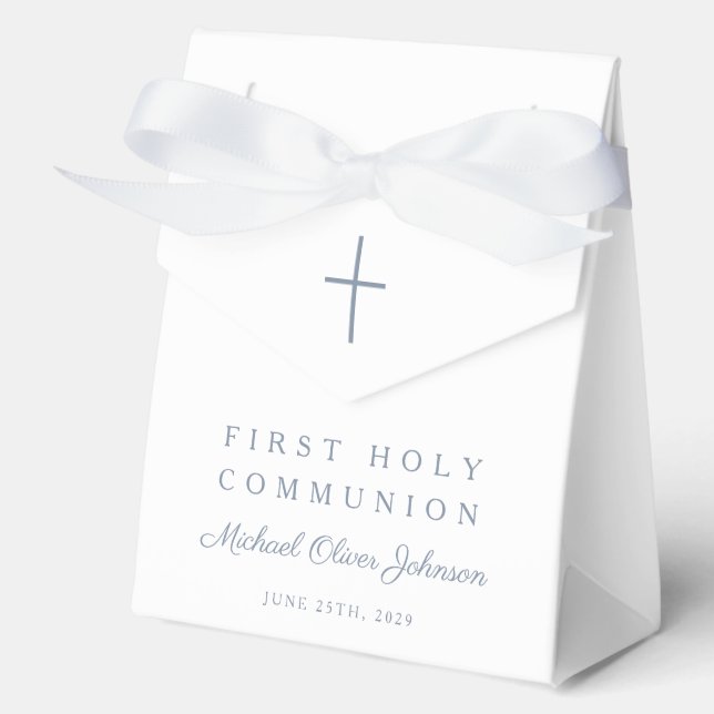 Dusty Blue Cross Boy First Holy Communion Geschenkschachtel (Vorderseite)