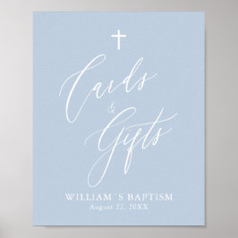 Dusty Blue Cross Boy Tauferkarten & Gifts Poster