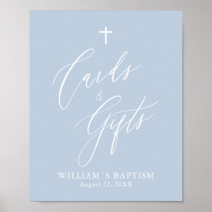 Dusty Blue Cross Boy Tauferkarten & Gifts Poster