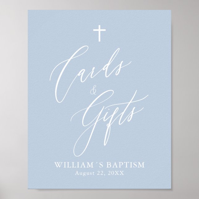 Dusty Blue Cross Boy Tauferkarten & Gifts Poster (Vorne)