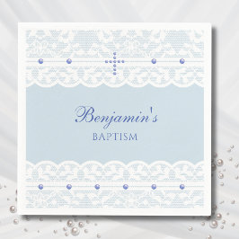Dusty Blue Cross Christening Christian Baptism Serviette