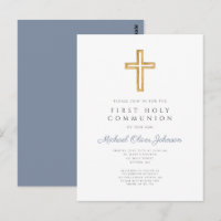 Dusty Blue Cross Religious Boy First Communation