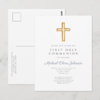 Dusty Blue Cross Religious Boy First Communation
