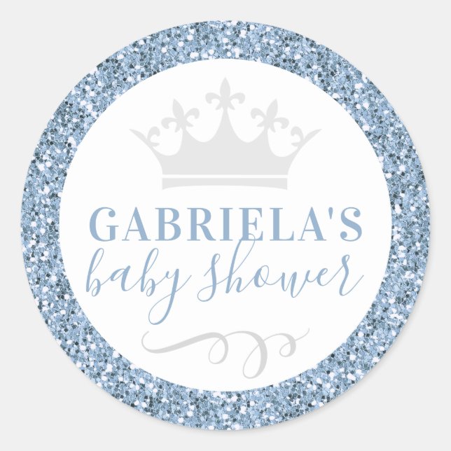 Dusty Blue Crown Baby Dusche Gefallen Aufkleber Et (Vorderseite)