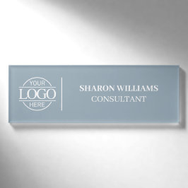 Dusty Blue Custom Company Logo Employee Staff Namenschild