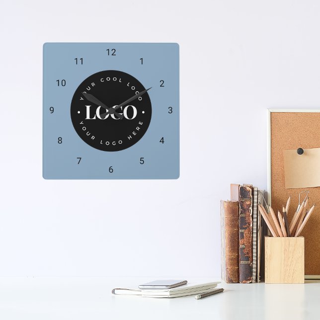 Dusty Blue Custom Logo Business Company Office Quadratische Wanduhr (Von Creator hochgeladen)