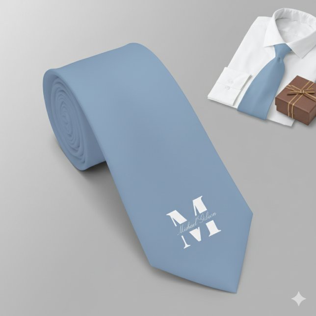 Dusty Blue | Custom Monogram Wedding Groomsmen  Krawatte (Dusty Blue | Custom Monogram Wedding Groomsmen Neck Tie)