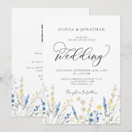 Dusty Blue Dainty All in 1 Budget QR Code Wedding Einladung